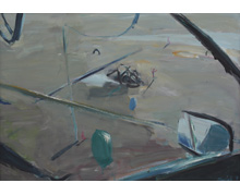 Autohochstand mit Luftballons | 1989 Öl/Sperrholz 85 x 120 cm