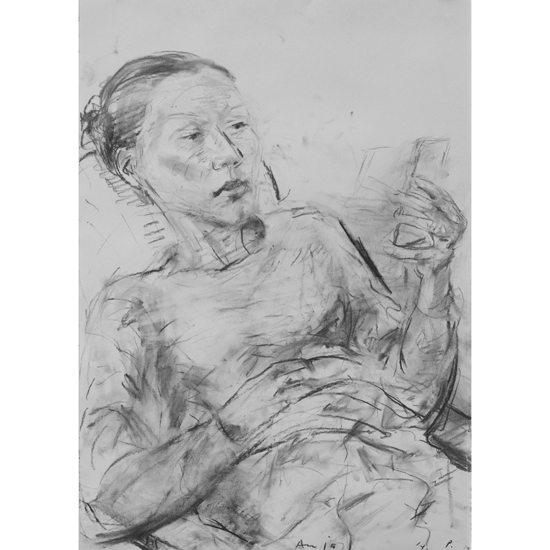 Anja            |  2018    Kohle/Papier  70 x 50 cm