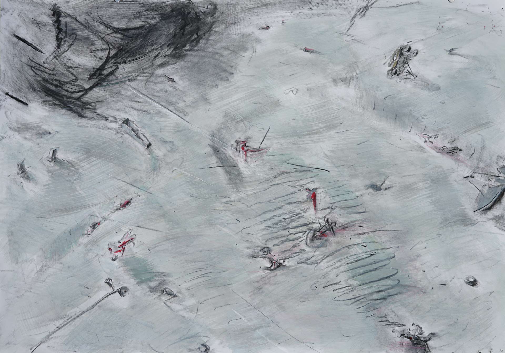 II Folge  - Krieg -            |  2022    Kohle/Acryl auf Papier  70 x 100 cm