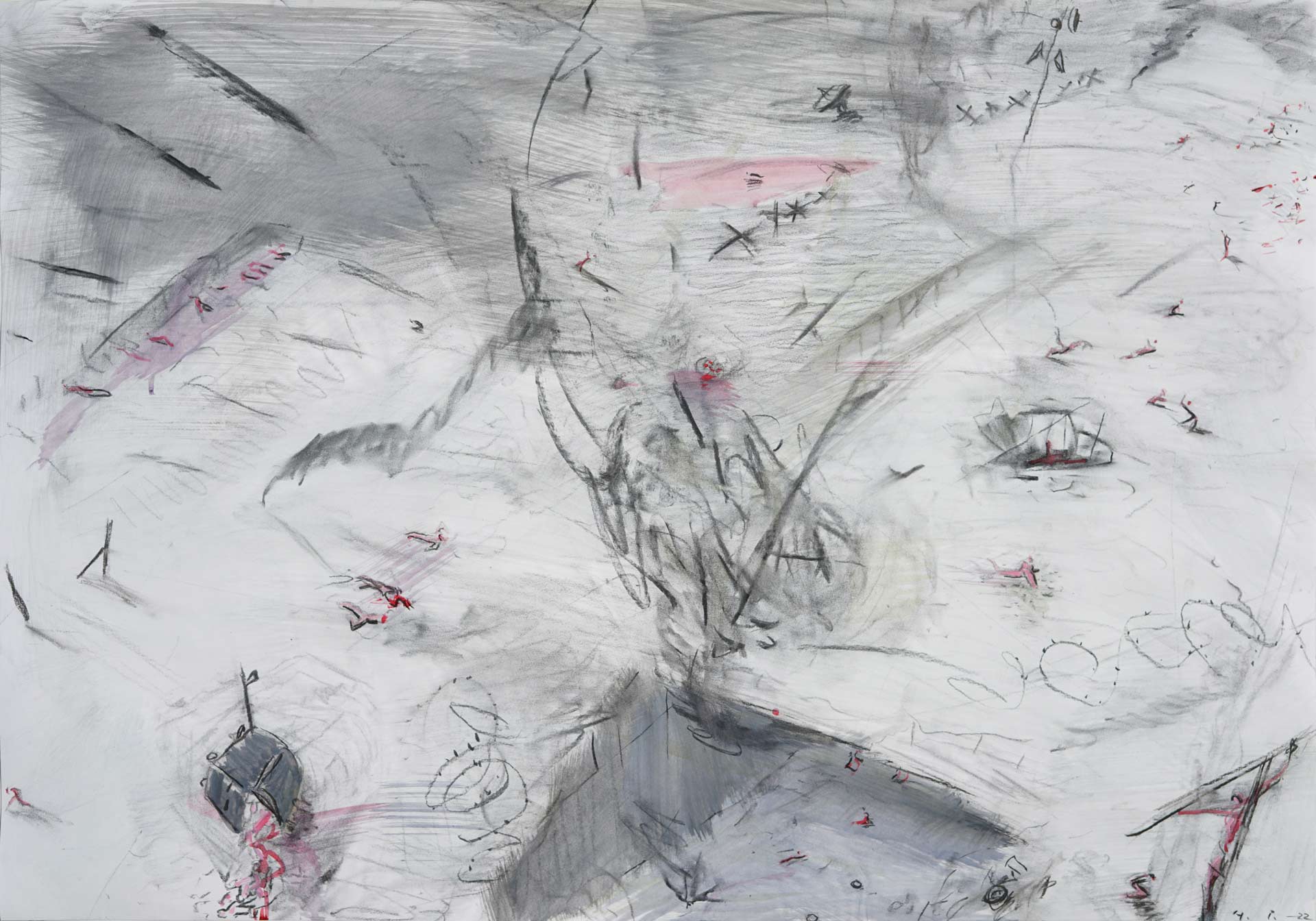 II Folge  - Krieg -            |  2022    Kohle/Acryl auf Papier  70 x 100 cm