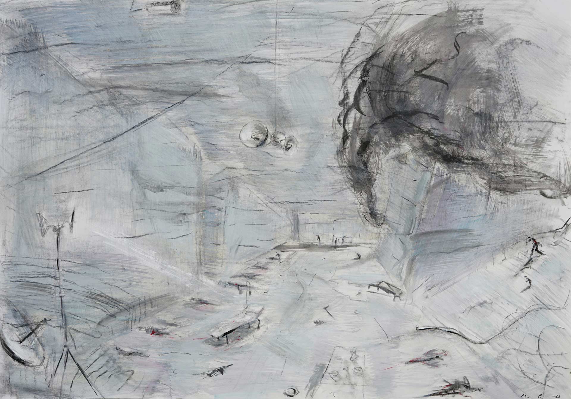 II Folge  - Krieg -            |  2022    Kohle/Acryl auf Papier  70 x 100 cm